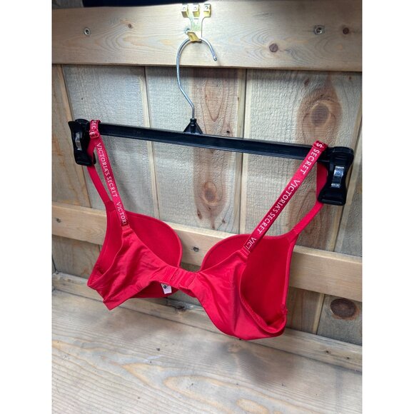 Victorias Secret Red Push-Up Bra 32B logo straps - Picture 3 of 5